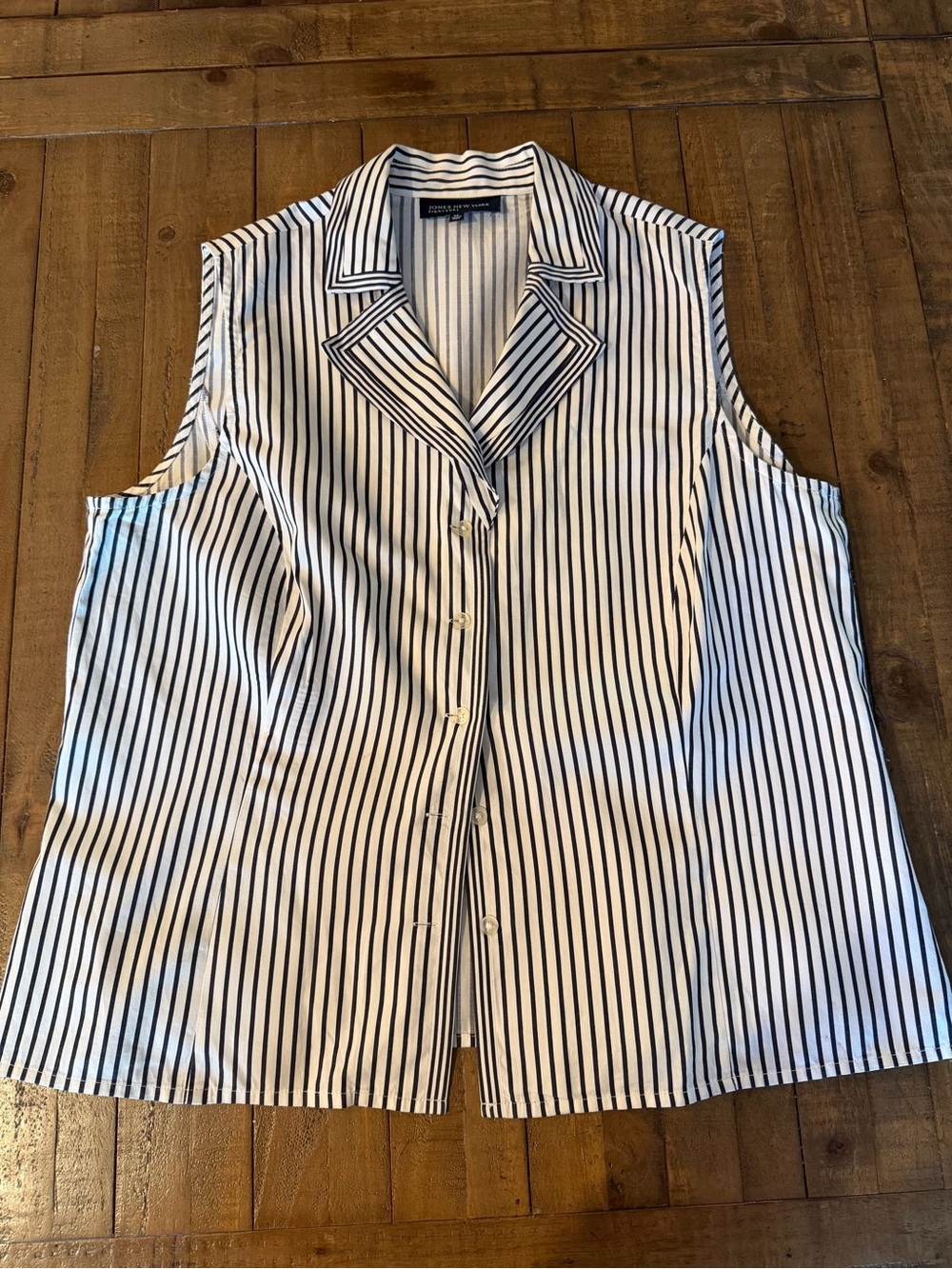 Sleeveless Navy Stripe Button-Front Women’s Top